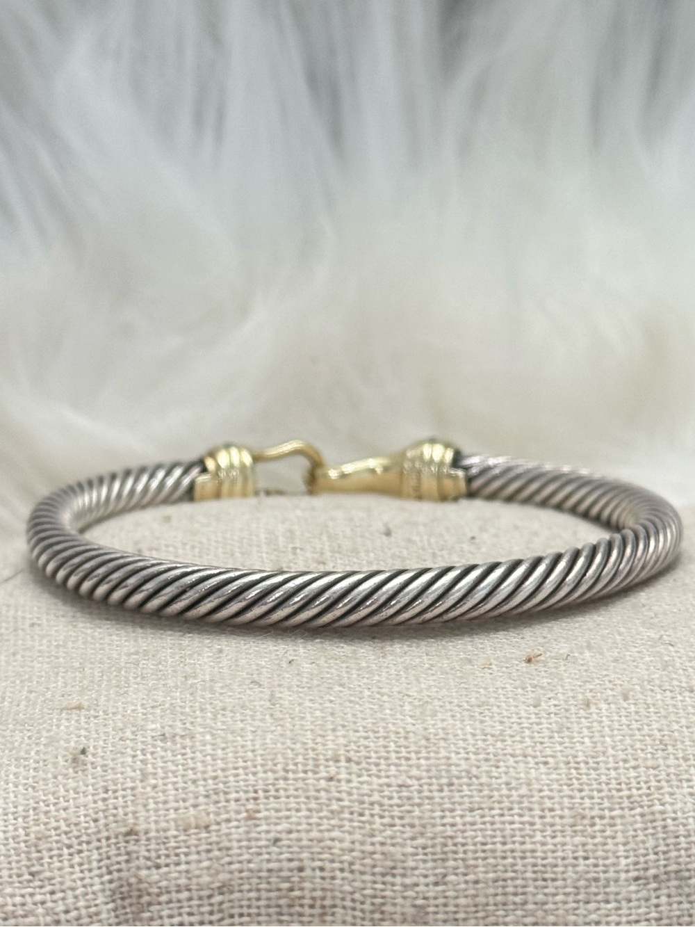 David Yurman .925 14K Gold 5mm Hook & Buckle Cable Bracelet w/Blue Sapphires - Picture 4 of 11